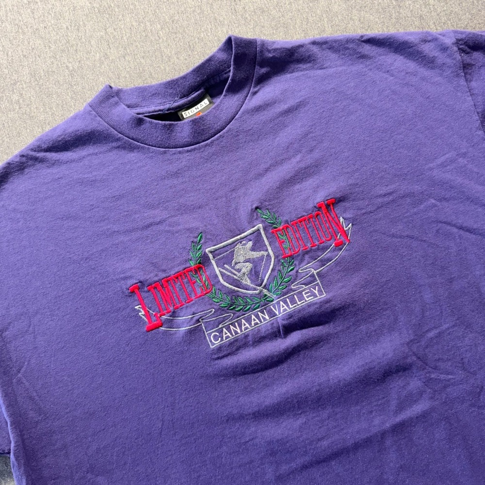 Vintage Signal Sports Canaan Valley Ski T-Shirt XL Purple Single Stitch 90s Tee